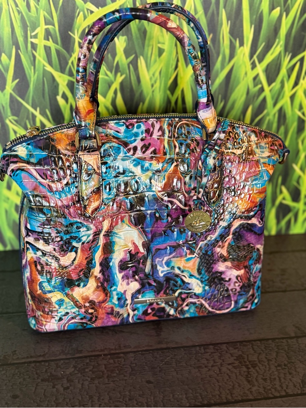 Brahmin Euphoria Duxbury Satchel Animal Colorful Print Leather NWT - Picture 2 of 13